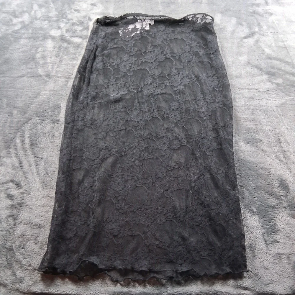 NWT Topshop Lace Midi Skirt Womens Size 4 Black Sheer Floral‎ Scalloped Hem